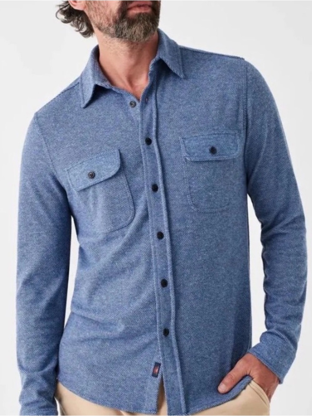 Faherty Legend Sweater Button-Down Shirt Blue Medium Herringbone Twill